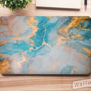 Golden Sparkle Blue Marble Abstract Swirl Universal Laptop Skin, Computer Decal Sticker Full Coverage Laptop Premium 3m Vinyl Laptop Sticker