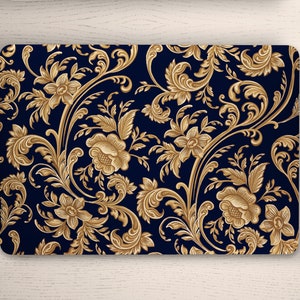 Dark Gold Floral Damask Pattern on Black UNIVERSAL Laptop Skin, Computer Skin, Laptop Sticker Decal, Full Coverage Protective Laptop Skin