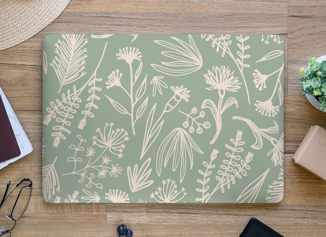 Cream Wildflower Variety Leaves Sage Green UNIVERSAL Laptop Skin ...