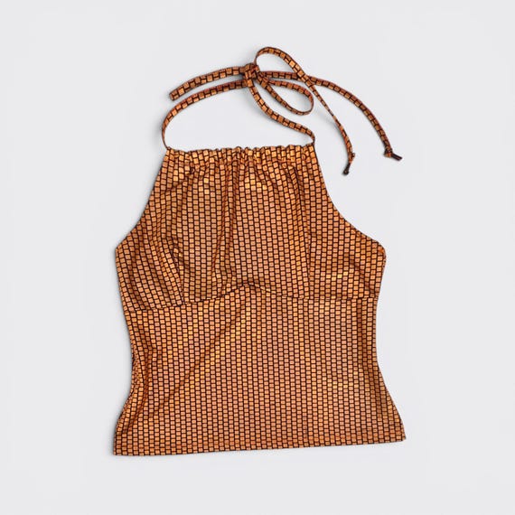 Archive 2000s Liquid Metal Bronze Halter Top Cybercore Made in Spain Size Medium Large M L