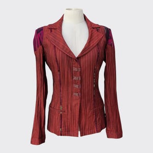 Rare Y2K Italian Avant Garde Crinkle Plisse Fitted Blazer Corset Back Cybercore Archive Jacket Legatte Jeans M