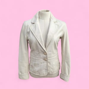 Rare Archive Bershka White Leather Tailored Blazer 90s Minimalist Fitted Jacket Y2K Office Siren M