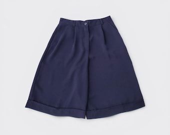 Bermuda bleu marine minimaliste des années 90 | Short de ville taille haute à jambes larges | Style années 2000 | Taille M