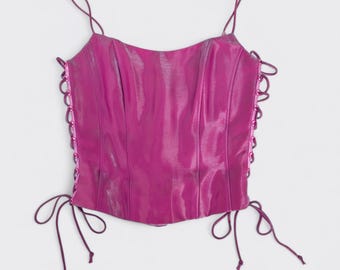 Archive Y2K Iridescent Pink Rhinestone Lace-Up Fairy Corset Bustier – Size S