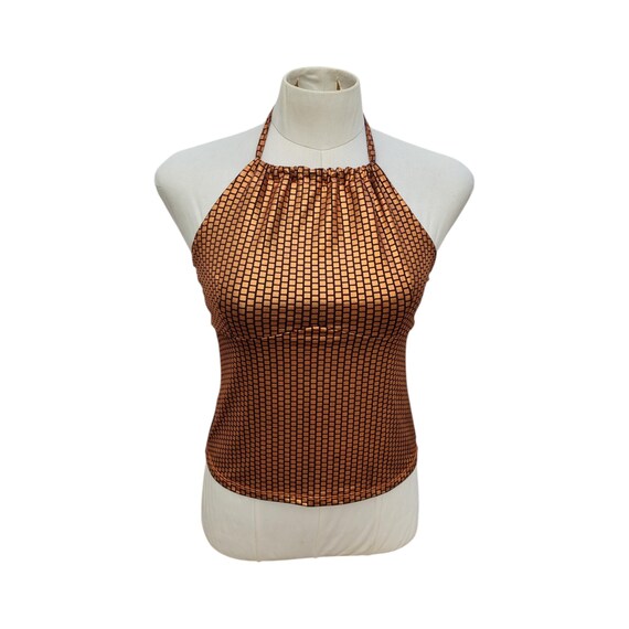 Archive 2000s Liquid Metal Bronze Halter Top Cybercore Made in Spain Size Medium Large M L View 2