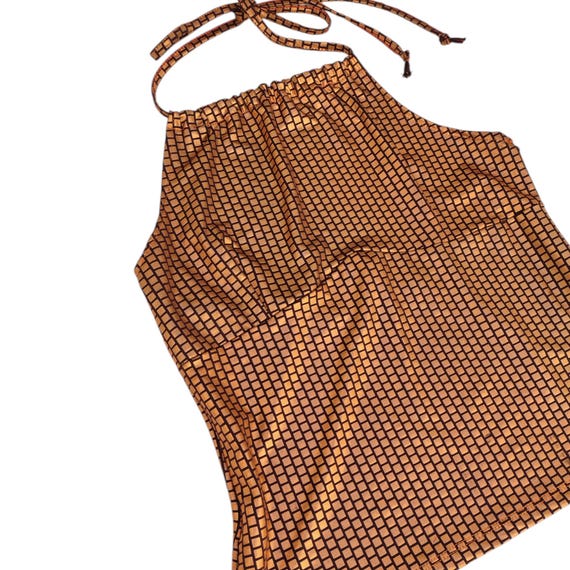 Archive 2000s Liquid Metal Bronze Halter Top Cybercore Made in Spain Size Medium Large M L View 5