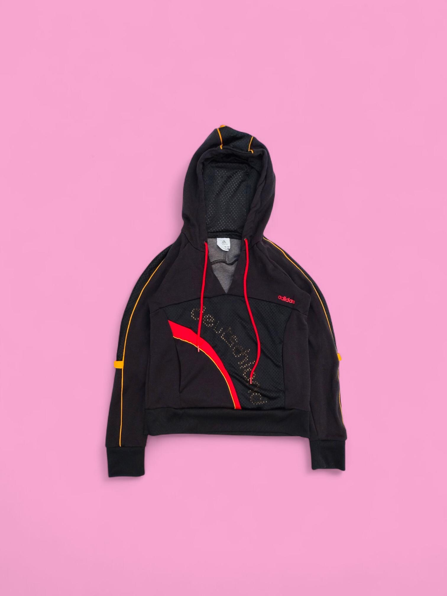 Vintage Y2K Adidas Hoodie – 2007 Germany Sweatshirt – Black Mesh Crop Sweater – 2000s Retro Sport – Rare Adidas Streetwear – Size M