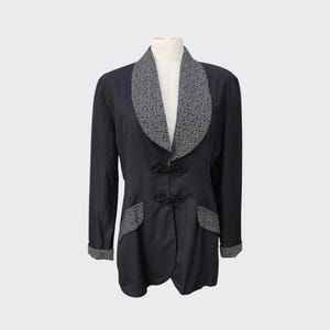 90s Minimalist Frog Closure Duster Blazer – Whimsigoth Jean Paul Gaultier Style – Size Medium Large M L