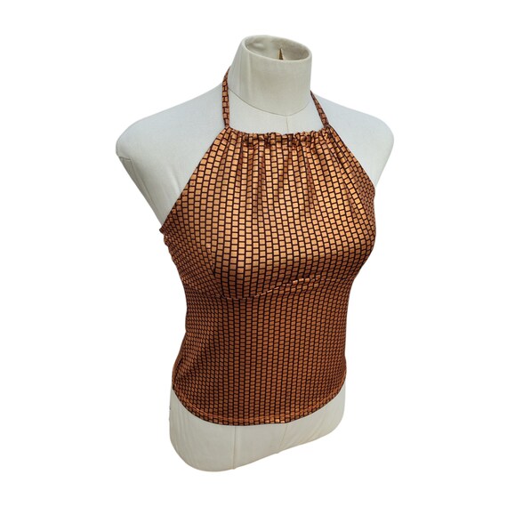 Archive 2000s Liquid Metal Bronze Halter Top Cybercore Made in Spain Size Medium Large M L View 4