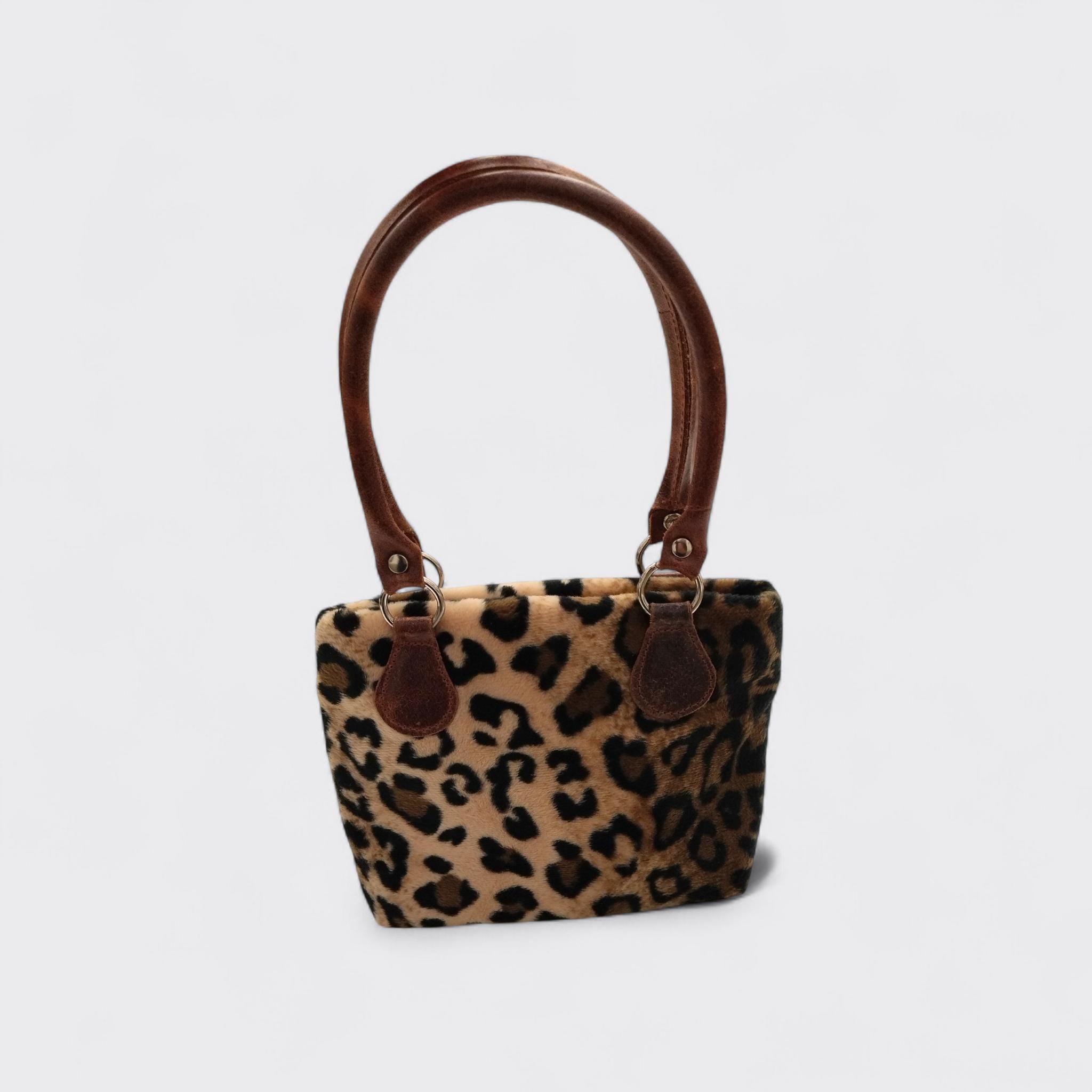 Vintage Y2K Leopard Faux Fur Mini Tote Bag – Early 2000s Indie 