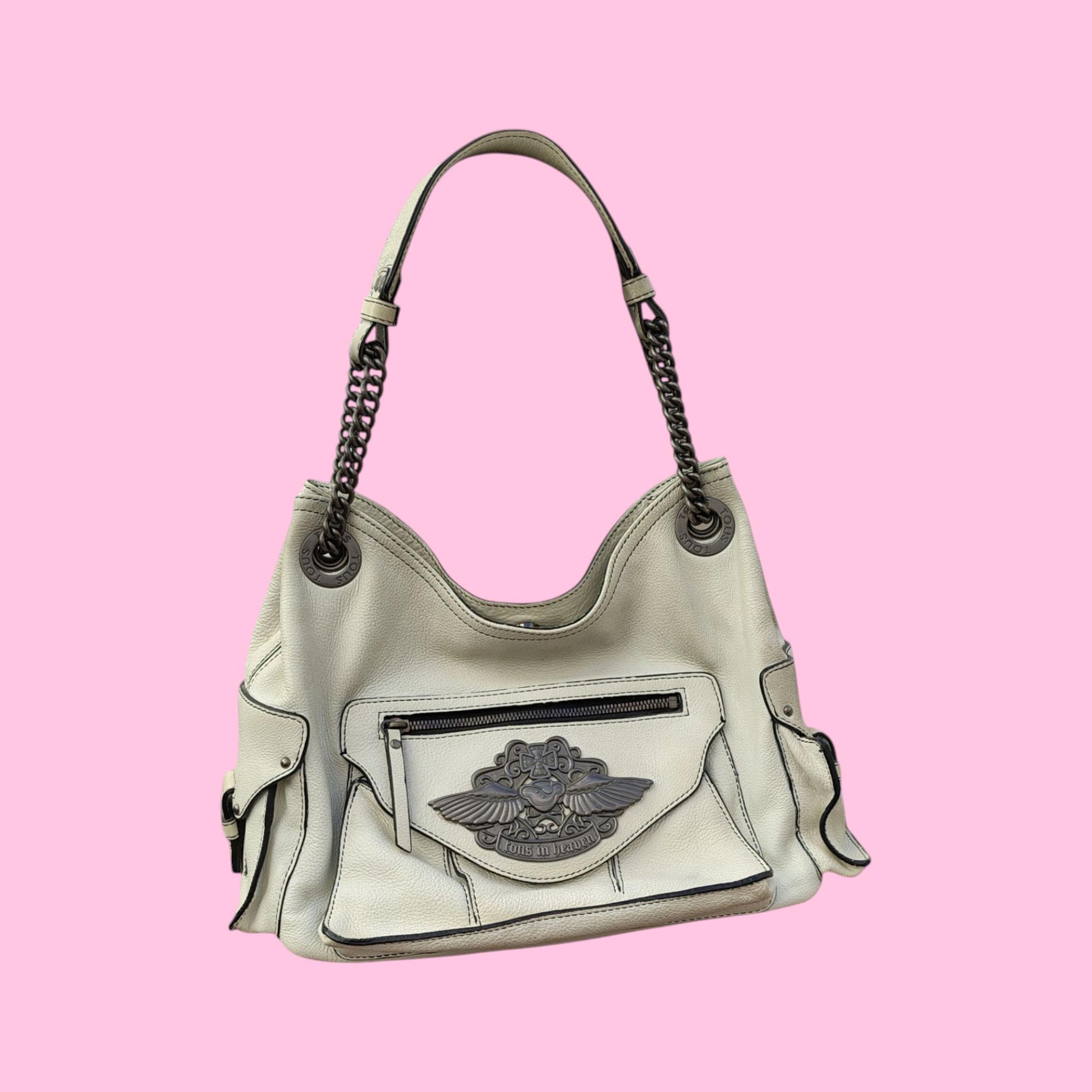Rare Archive Y2K Tous in Heaven White Leather Shoulder Bag Winged