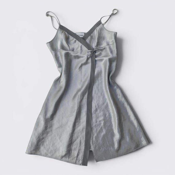 kate moss grey mini dress Archive 90s Minimalist Liquid Metal Slip – Silver Metallic – Y2K Model off Duty, Indie Sleaze, Grunge Aesthetic M boy bedroom ideas