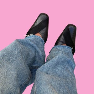 Vintage 90s Balenciaga Black Leather Heels – Square Toe Shoes – Pony Hair & Snakeskin Pumps – Early 2000s Old Money Style – Size EU 38