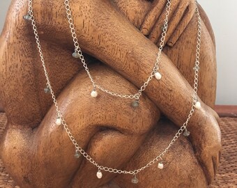 Collier de perles, collier labradorite, cadeau de Saint-Valentin, collier en argent, bijou unique en son genre, bijoux de guérison, cadeau de mariage, argent 925