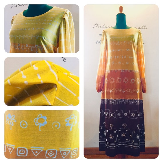1969 Hippie style Dress, Jersey Viscose, Vintage 6