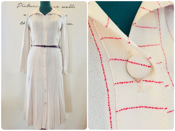 Late 1970s Silk Dress, Pleated Shirt Dress, Vintag