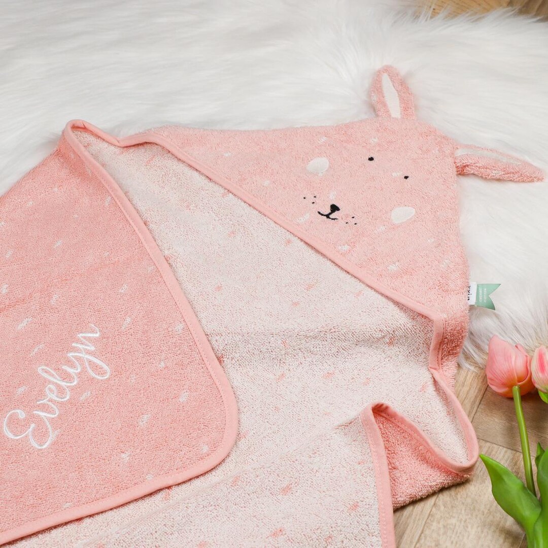 Personalised Trixie Hooded Towel | Rabbit | Custom Embroidered Name ...