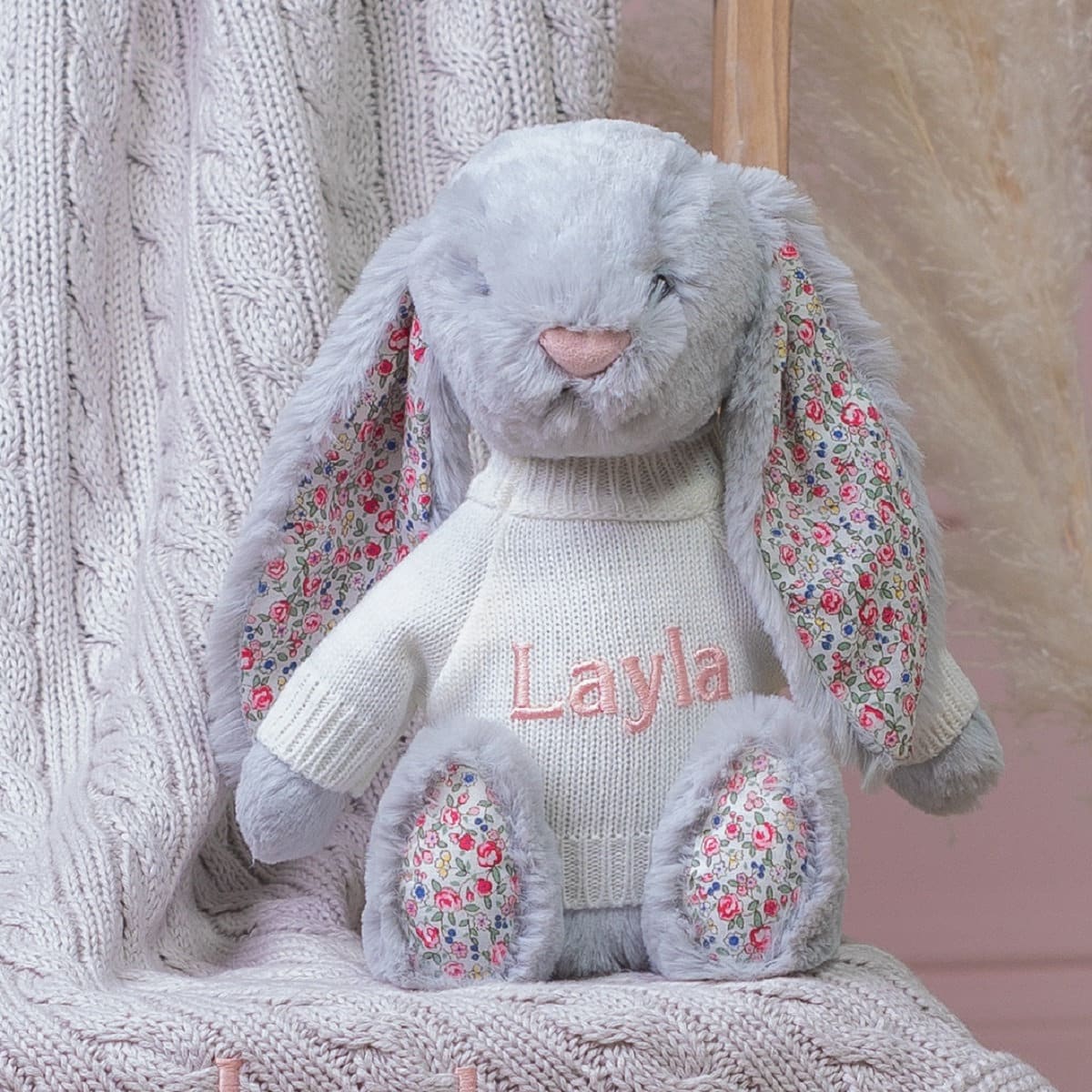 Personalised Jellycat Grey Blossom 