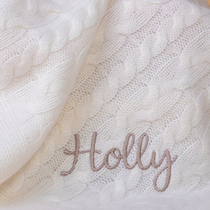 That’s mine personalised cable knit cashmere baby blanket