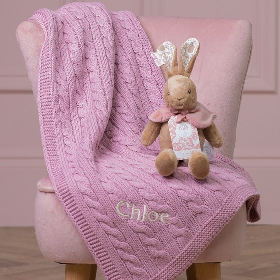 Toffee Moon Personalised Luxury Cable Baby Blanket and Signature