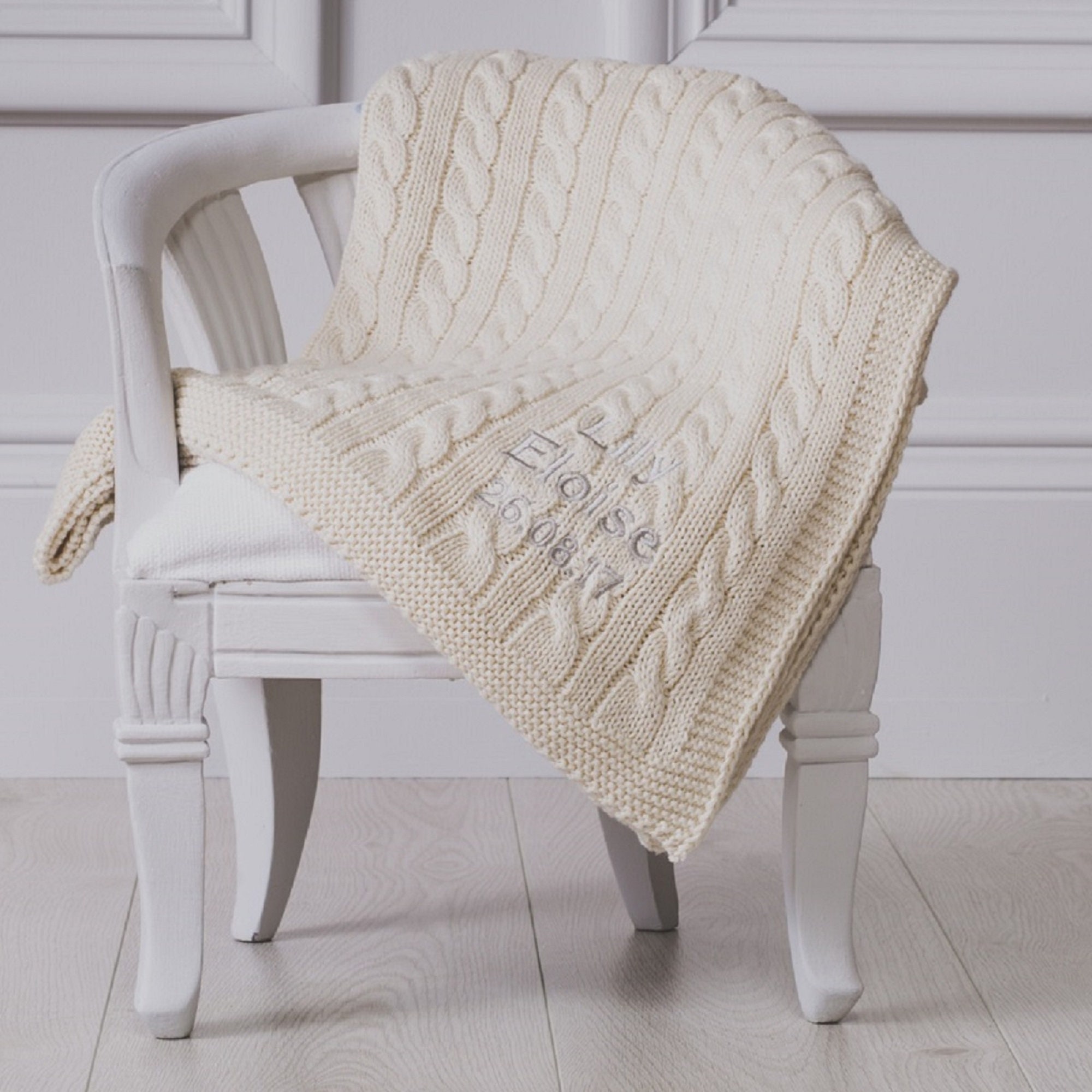 Aurora Cable Knit Baby Blanket - Silver/Cream