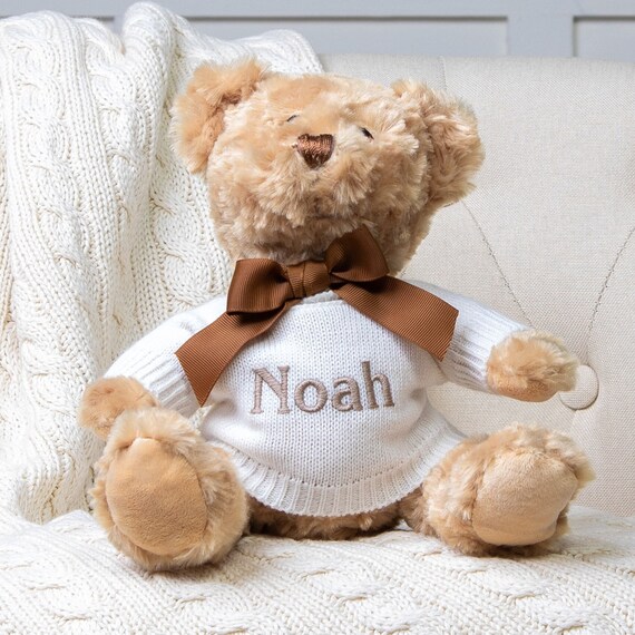 Personalised Toffee Moon Luxury Cable Baby Blanket and Keel Dougie Bear Gift Set Etsy Canada