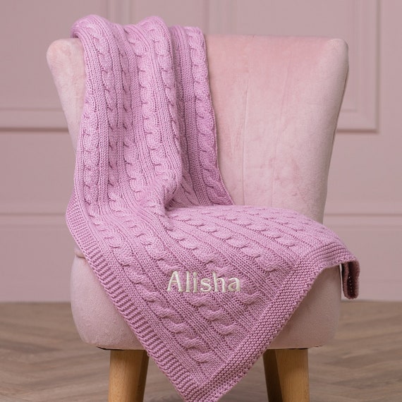 Toffee Moon Personalised Dawn Pink Luxury Cable Baby Blanket Etsy Canada