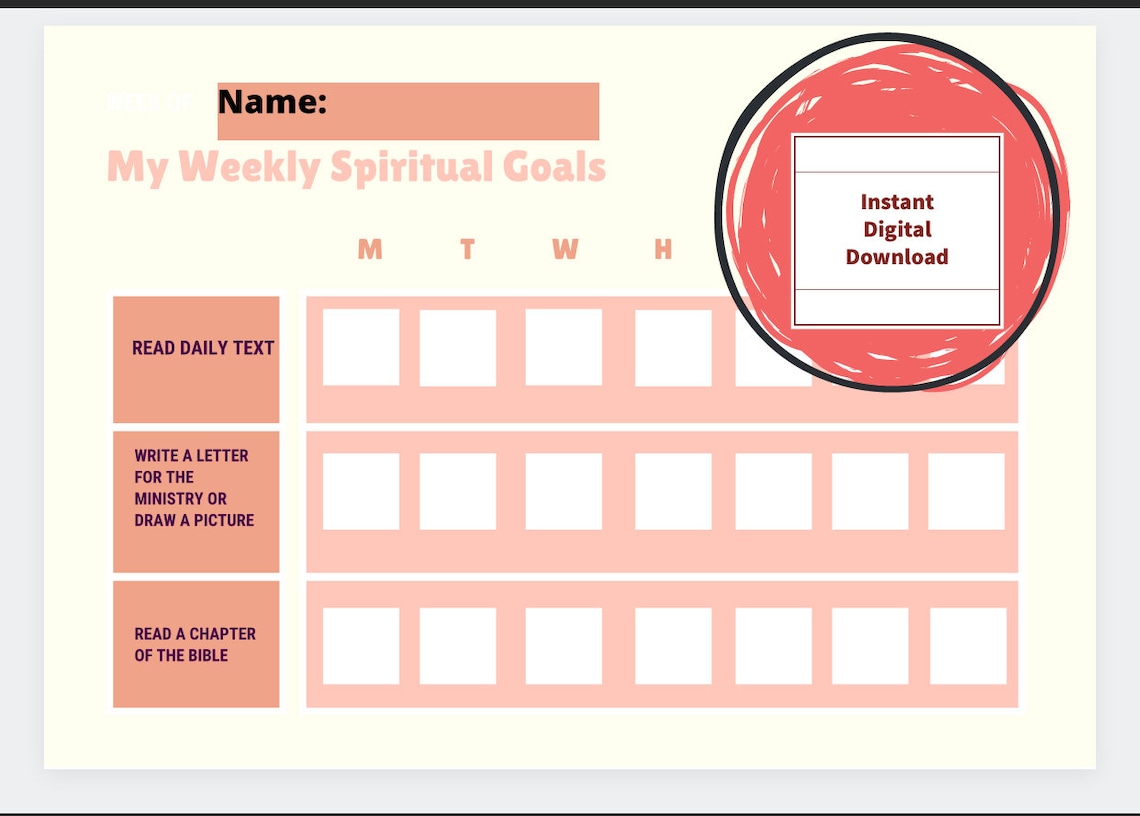 JW Homeschool Digital Printable Spiritual Goals Chart for Etsy
