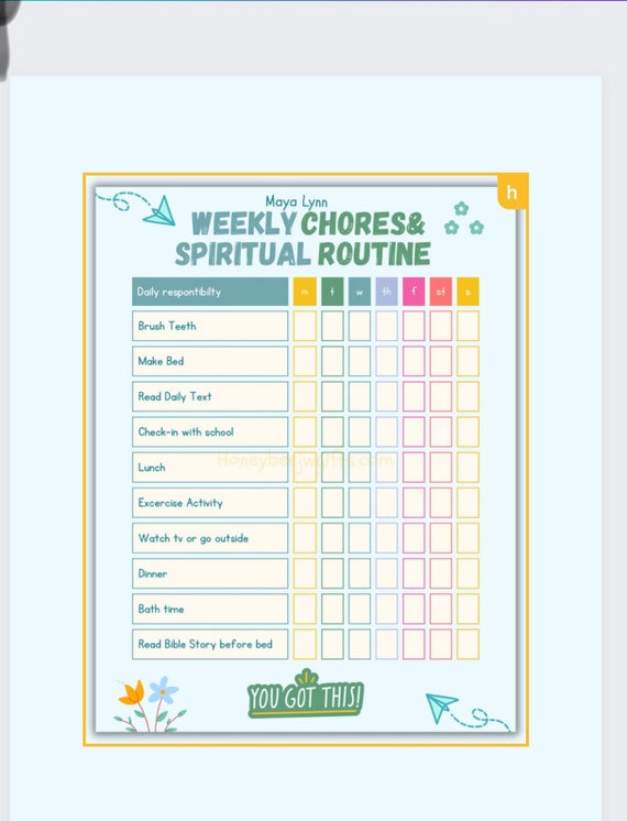 Custom Chore Chart/editable JW Homeschool Digital Printable - Etsy