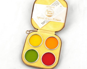 Juego de filtros de vidrio óptico Chess-United vintage de 37,5 mm con estuche de cuero (EE. UU.)