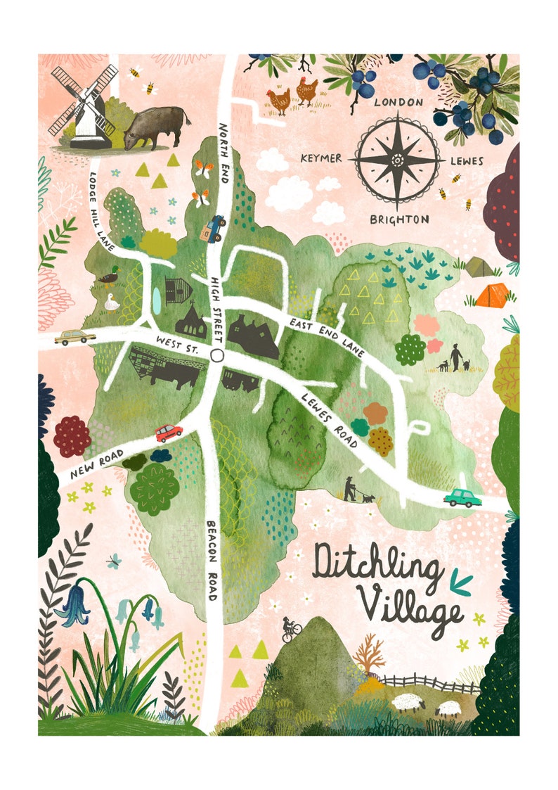 Ditchling Map Etsy