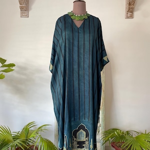 Modal Kaftan Kleid: Ajrakh Block Print, Resort Kleidung, Strand Vertuschung, Seide Lounge Kleidung, Raffiniert