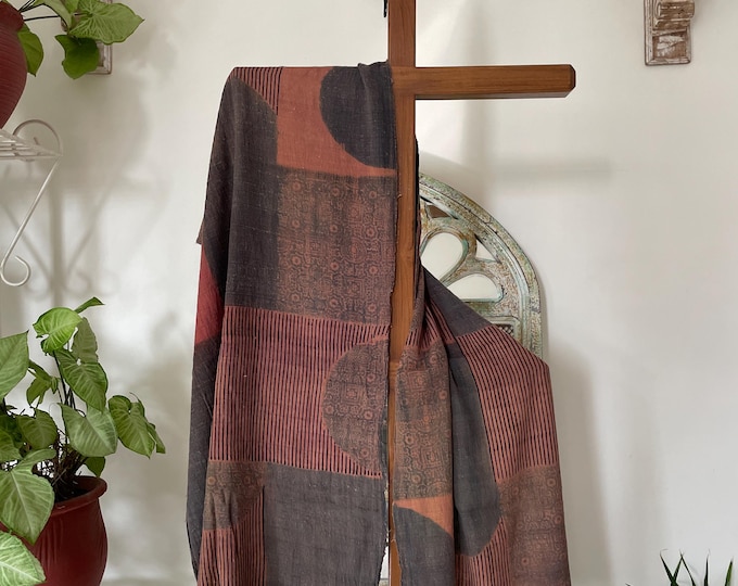 Handmade Ajrakh Raw Silk Scarf: Natural Dyes, Contemporary Design