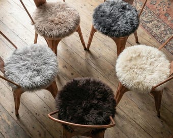 Sheepskin Seat Cushion - Elegant Round Wool Pad for Chairs, Luxe Home & Office Decor Comfort