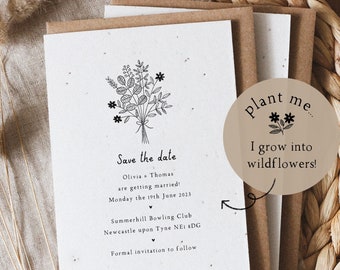 Save The Date Plantable Cards, Minimal Save The Date, Simple Wedding Stationary, Eco Friendly, Plantable Seed Wedding Card, Wedding Invites