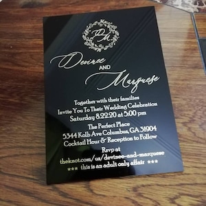 Black acrylic with gold Printing , Black Acrylic Invitation , Box with Black Acrylic Invitation , Clear Acrylic Invitation , Foil print