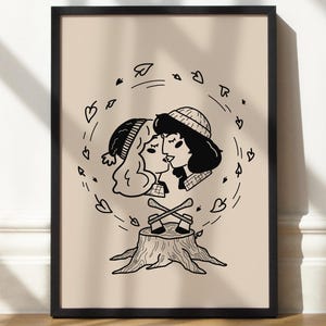 Kissing Lumberfolk Poster, sapphic lesbian queer Wall Art, LGBTQ pride romantic queer Decor Gift, bi sapphic lesbian Prints
