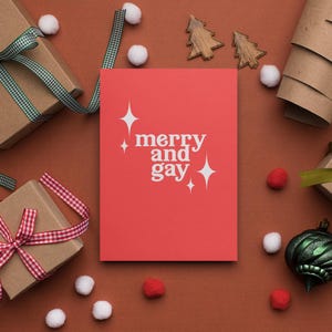 MERRY AND GAY Christmas Cards 5 Pack, Queer Holiday Greeting Cards Set, Xmas Cards, Prezenty lgbtq, lesbijski bi trans lesbijski sezon świąteczny