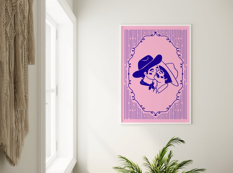 Küssende Cowboys Kunstdruck Illustriertes Poster im romantischen Western-Stil Heimdekoration und Geschenke für Schwule, T4T-Transmasc und Queer-Leute Bild 5