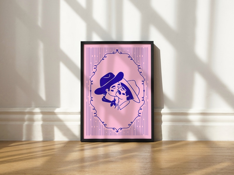 Kissing cowboys art print