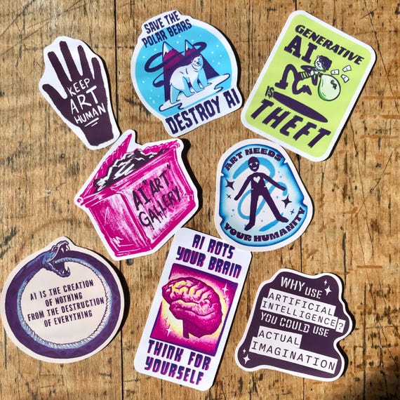 Anti AI Sticker Bundle | Handmade, absolutely no artificial intelligence, sticker pack | Gifts for artists and art lovers!
