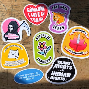 Transrättighetsklistermärkespaket | Handgjort, absolut ingen AI, klistermärkespaket | Gåvor för transpride, HBTQ+, icke-binär, FtM MTF