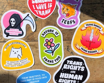 Trans Rights Sticker Bundle | Handmade, absolutely no AI, sticker pack | Gifts for trans pride, LGBTQ+, nonbinary, FtM MtF