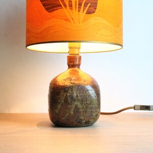 French vintage 60s 70s handmade pyrite stoneware pottery table lamp base, La Borne, sold without lampshade