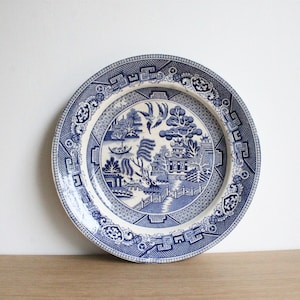 Antique blue Willow tea stained transfer deep plate