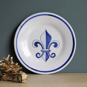 Small antique Malicorne decorative plate, POUPLARD-BEATRIX PBx with handpainted fleur de lis decor, French country decor image 1