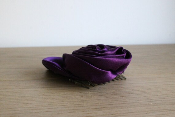 Vintage 80s 90s CARITA Paris purple satin flower … - image 8