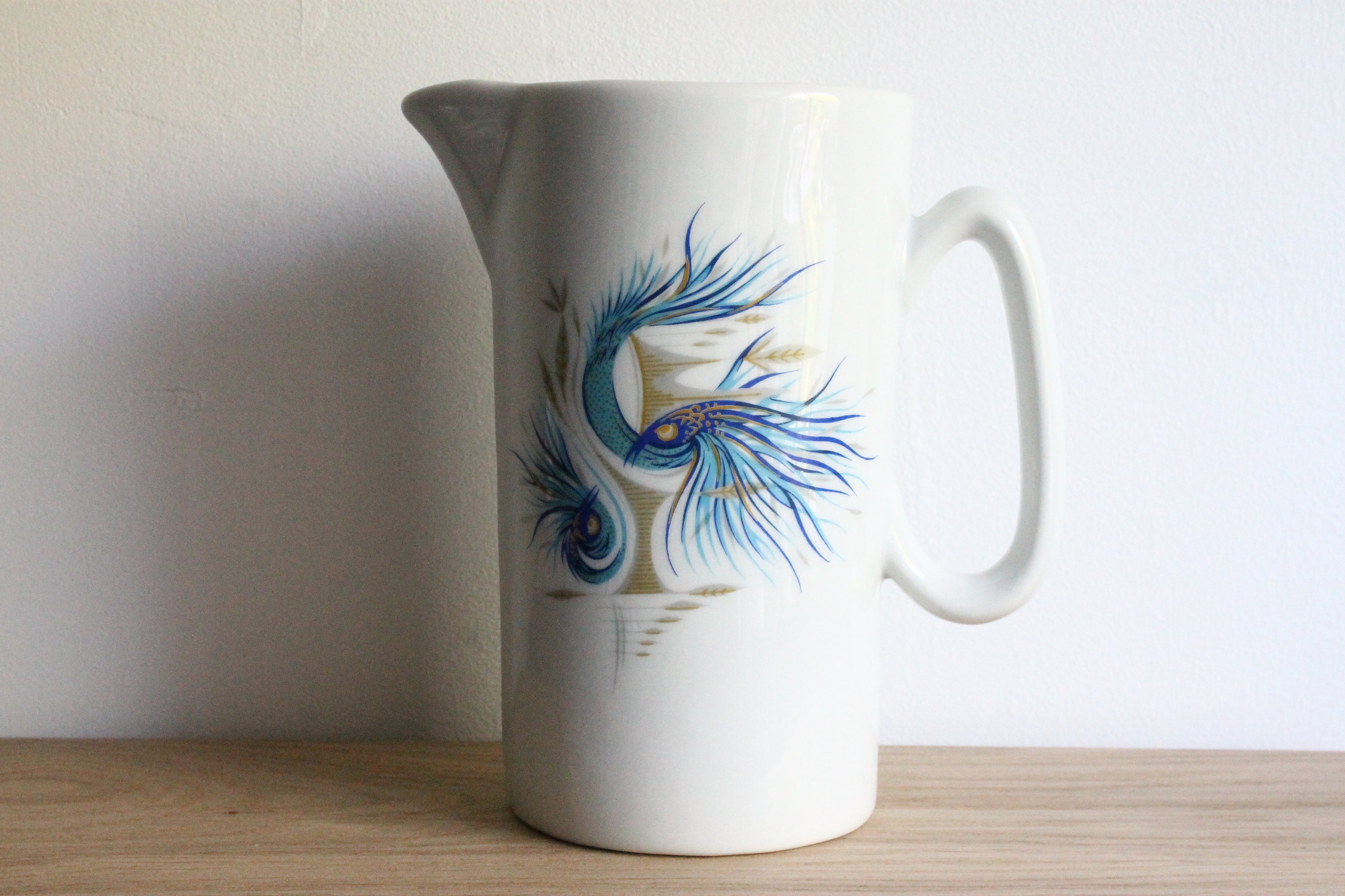 Vintage Années 1970 Peacock Porcelaine 25 Oz Pichet Par Pf Porcelaine Française
