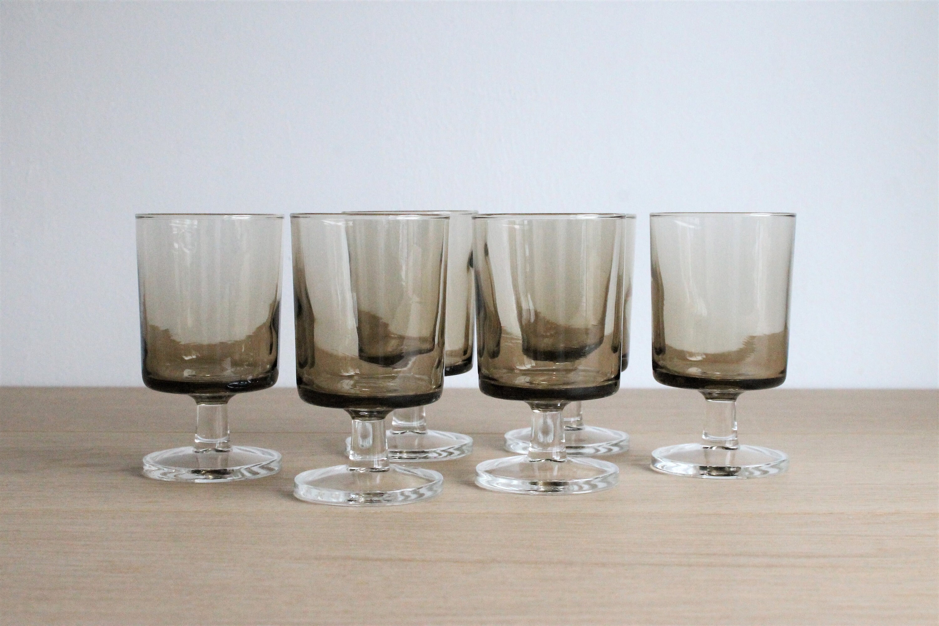 6 Français Vintage 70S Luminarc Cordial ou Liqueur Verres, Verre Fumé Brun Cavalier