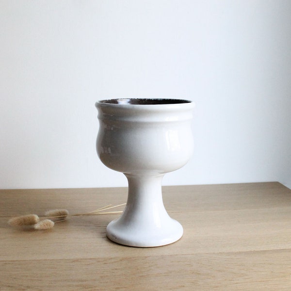 Vintage Strehla GDR white ceramic planter, East German Pottery, footed with a brown interior